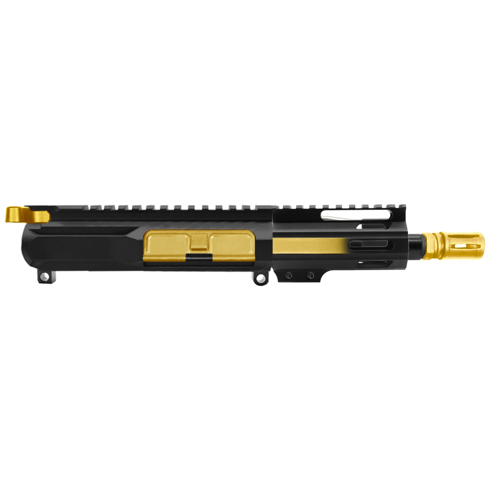 AR-15 5.56 NATO 5'' PISTOL KIT - SIDE CUT BILLET UPPER WITH 4'' HANDGUARD - CERAKOTE GRADIENT GOLD - UPPER ASSEMBLY