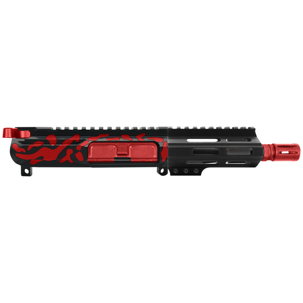 AR-15 5.56 NATO 5'' PISTOL KIT - SIDE CUT BILLET UPPER WITH 4.5'' M-LOK SUPER SLIM FREE FLOAT HANDGUARD - CERAKOTE CAMO RED - UPPER ASSEMBLY