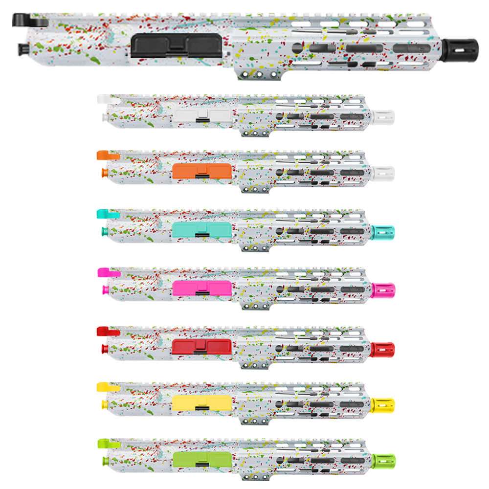AR-15 5.56 NATO 7.5'' PISTOL KIT - FORGED UPPER WITH 7" Angle Cut Clamp on M-Lok Handguard - CERAKOTE WHI SPLATTER - UPPER ASSEMBLY