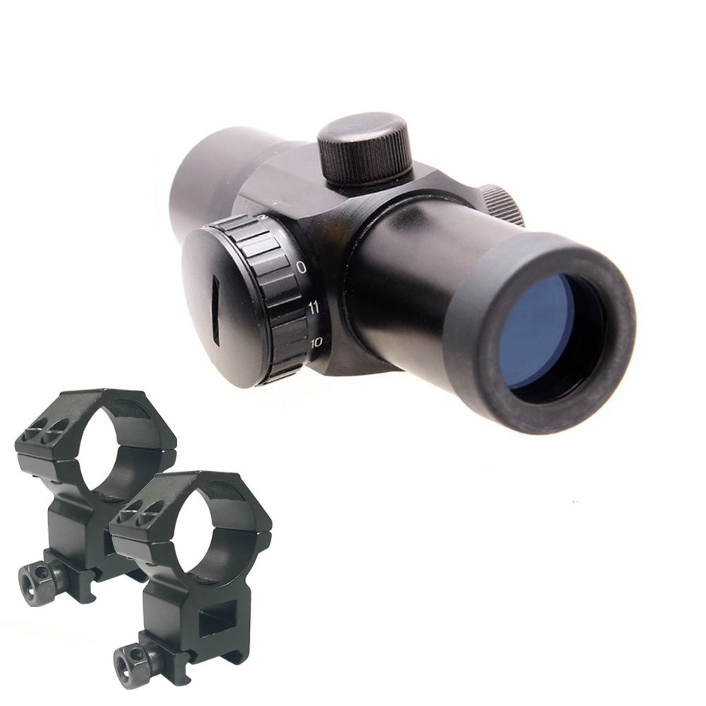 1x30 Red Dot Scope Sight with 30mm or 1 inch Red Dot Ring Mount - Short