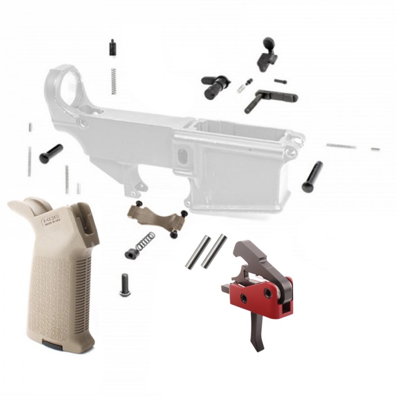 AR-10/LR-308 Lower Parts Kit with FDE Magpul Grip and USA Made Drop In Trigger
