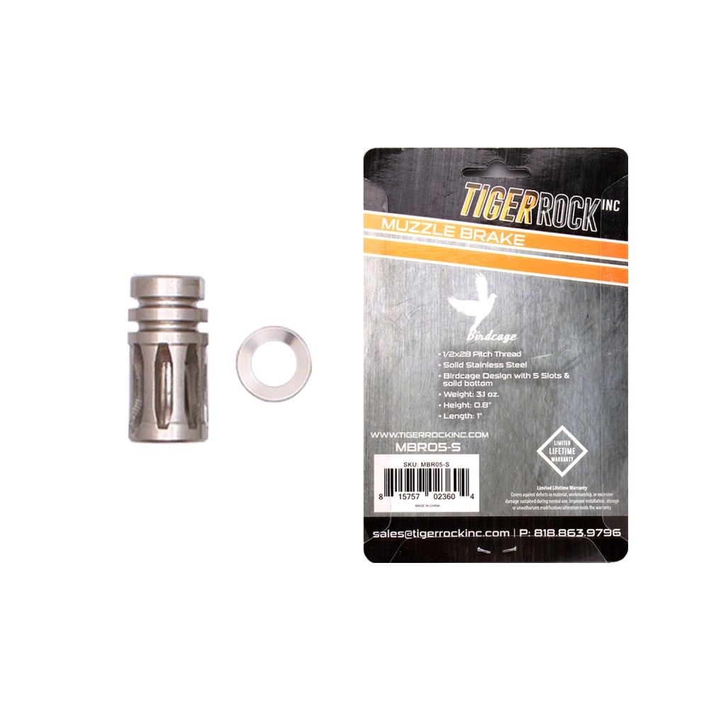 AR-15/.223/5.56 A2 Muzzle Brake for 1/2"x28 Pitch - 5 Ports - Silver - Packaged